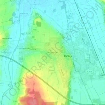 Mappa topografica Oberknöringen, altitudine, rilievo