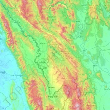 Mappa topografica พะวอ, altitudine, rilievo