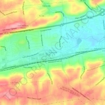Mappa topografica Thorndale, altitudine, rilievo