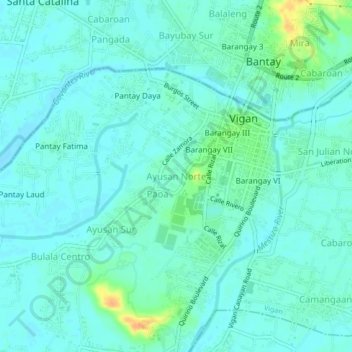 Mappa topografica Ayusan Norte, altitudine, rilievo