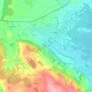 Mappa topografica Waldbeuren, altitudine, rilievo
