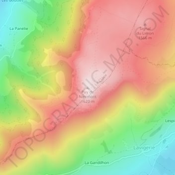 Mappa topografica Puy de Niermont, altitudine, rilievo