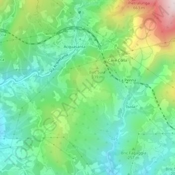 Mappa topografica Piani di Pra', altitudine, rilievo