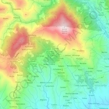 Mappa topografica Triverio, altitudine, rilievo