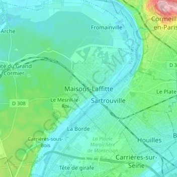 Mappa topografica Maisons-Laffitte, altitudine, rilievo