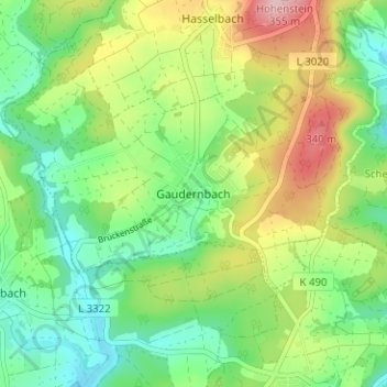 Mappa topografica Gaudernbach, altitudine, rilievo