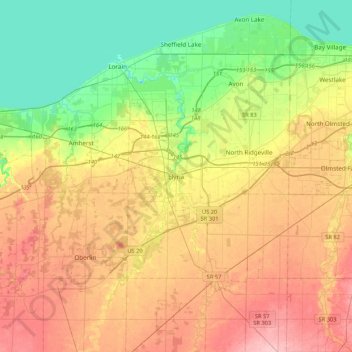 Mappa topografica Elyria, altitudine, rilievo