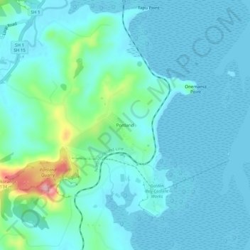Mappa topografica Portland, altitudine, rilievo