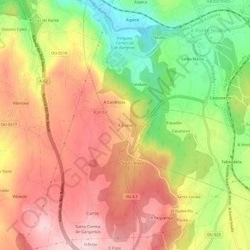 Mappa topografica A Eirexa, altitudine, rilievo