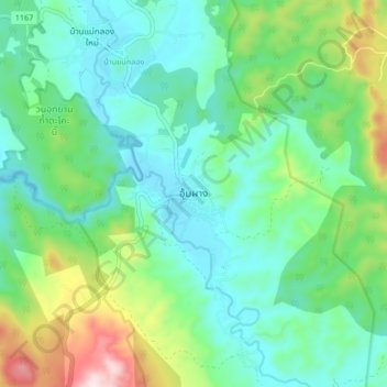 Mappa topografica Umphang, altitudine, rilievo
