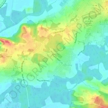 Mappa topografica Bigné, altitudine, rilievo