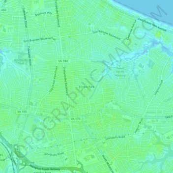 Mappa topografica Forest Park, altitudine, rilievo