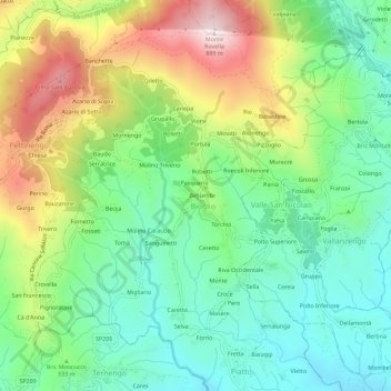 Mappa topografica Chiesa, altitudine, rilievo