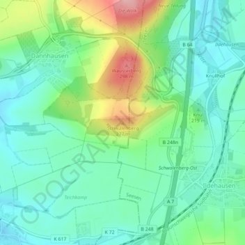 Mappa topografica Schwalenberg, altitudine, rilievo