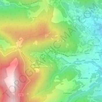 Mappa topografica Le Priel, altitudine, rilievo