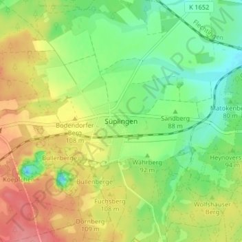 Mappa topografica Süplingen, altitudine, rilievo