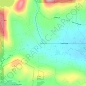 Mappa topografica Bearsville, altitudine, rilievo