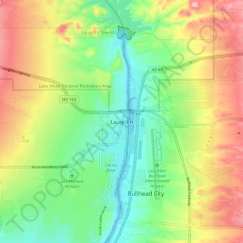 Mappa topografica Laughlin, altitudine, rilievo