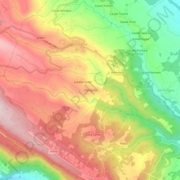 Mappa topografica Parogno, altitudine, rilievo