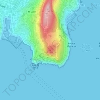 Mappa topografica Mont Boron, altitudine, rilievo