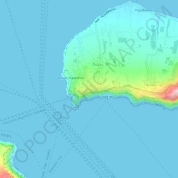 Mappa topografica Oia, altitudine, rilievo