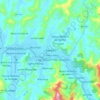Mappa topografica Itajubá, altitudine, rilievo