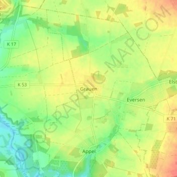 Mappa topografica Grauen, altitudine, rilievo