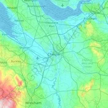 Mappa topografica Chester, altitudine, rilievo