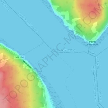 Mappa topografica Petitcodiac River, altitudine, rilievo
