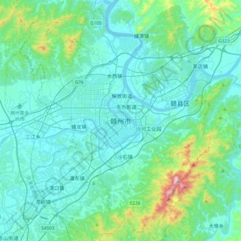 Mappa topografica 赣州市, altitudine, rilievo