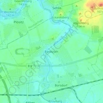 Mappa topografica Panitzsch, altitudine, rilievo