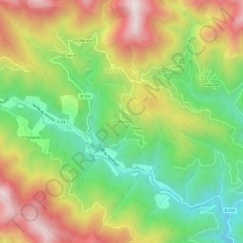Mappa topografica Le Monteil, altitudine, rilievo
