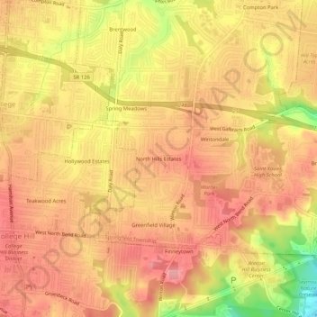 Mappa topografica North Hills Estates, altitudine, rilievo
