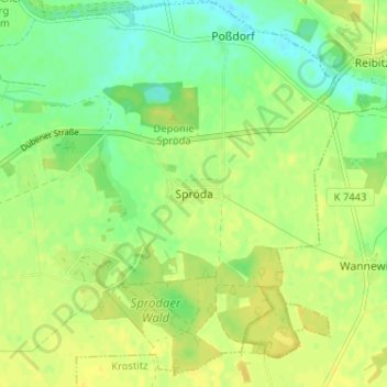 Mappa topografica Spröda, altitudine, rilievo