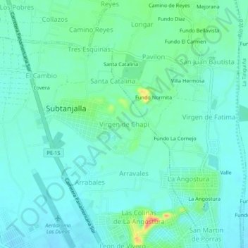 Mappa topografica Virgen de Chapi, altitudine, rilievo