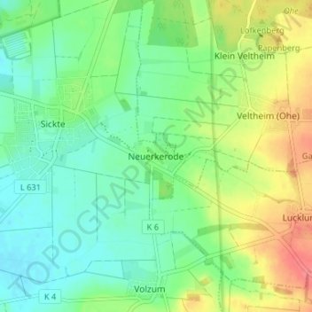 Mappa topografica Neuerkerode, altitudine, rilievo