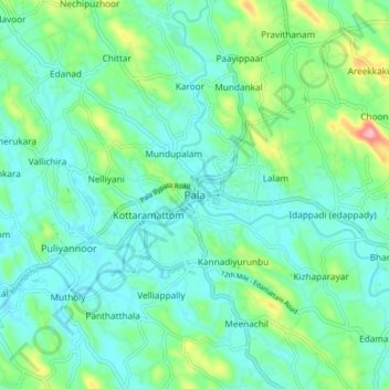 Mappa topografica Pala, altitudine, rilievo