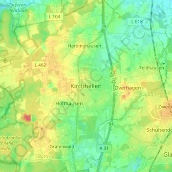 Mappa topografica Kirchhellen, altitudine, rilievo