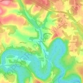 Mappa topografica Winburne, altitudine, rilievo