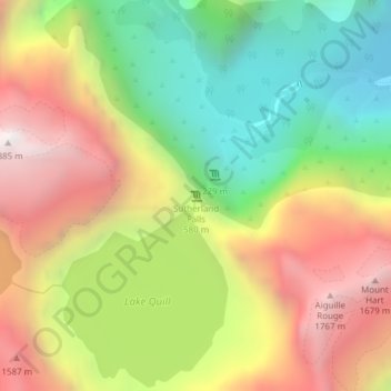 Mappa topografica Sutherland Falls, altitudine, rilievo