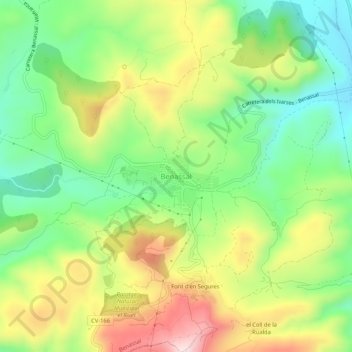Mappa topografica Benassal, altitudine, rilievo
