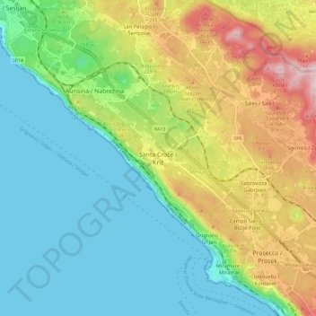 Mappa topografica Santa Croce, altitudine, rilievo