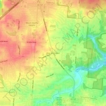 Mappa topografica New Burlington, altitudine, rilievo