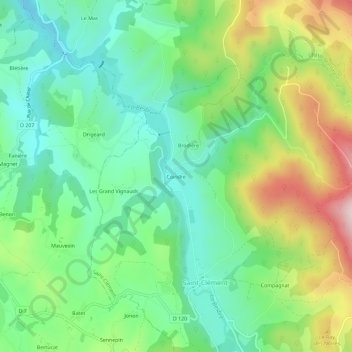 Mappa topografica Coindre, altitudine, rilievo