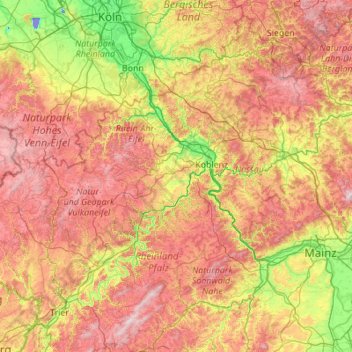 Mappa topografica Mayen-Koblenz, altitudine, rilievo