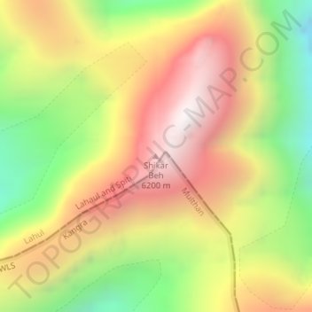 Mappa topografica Shikar Beh, altitudine, rilievo