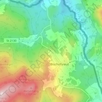 Mappa topografica Fuchsreut, altitudine, rilievo