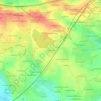 Mappa topografica Les Pommiers, altitudine, rilievo