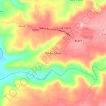 Mappa topografica Chã dos Bringel, altitudine, rilievo