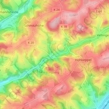 Mappa topografica Köttingen, altitudine, rilievo